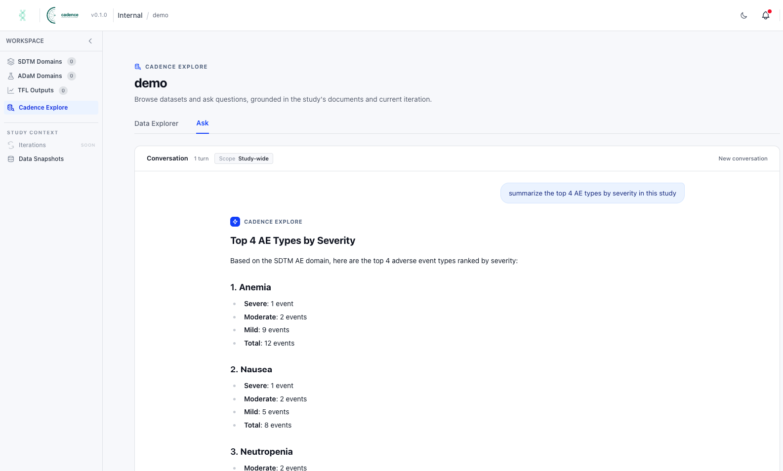 Cadence Explore — Explore your data in plain language
